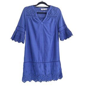 Vineyard vines Women's Blue 3/4 Sleeve Moonshine Eyelet V-Neck Mini Dress Size 2